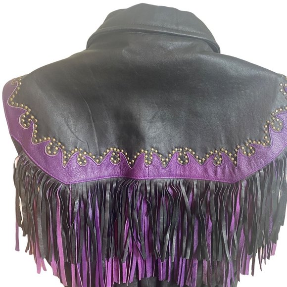 Vance Leathers USA leather black and purple fringe studded vest retro size 2XL - Picture 5 of 11